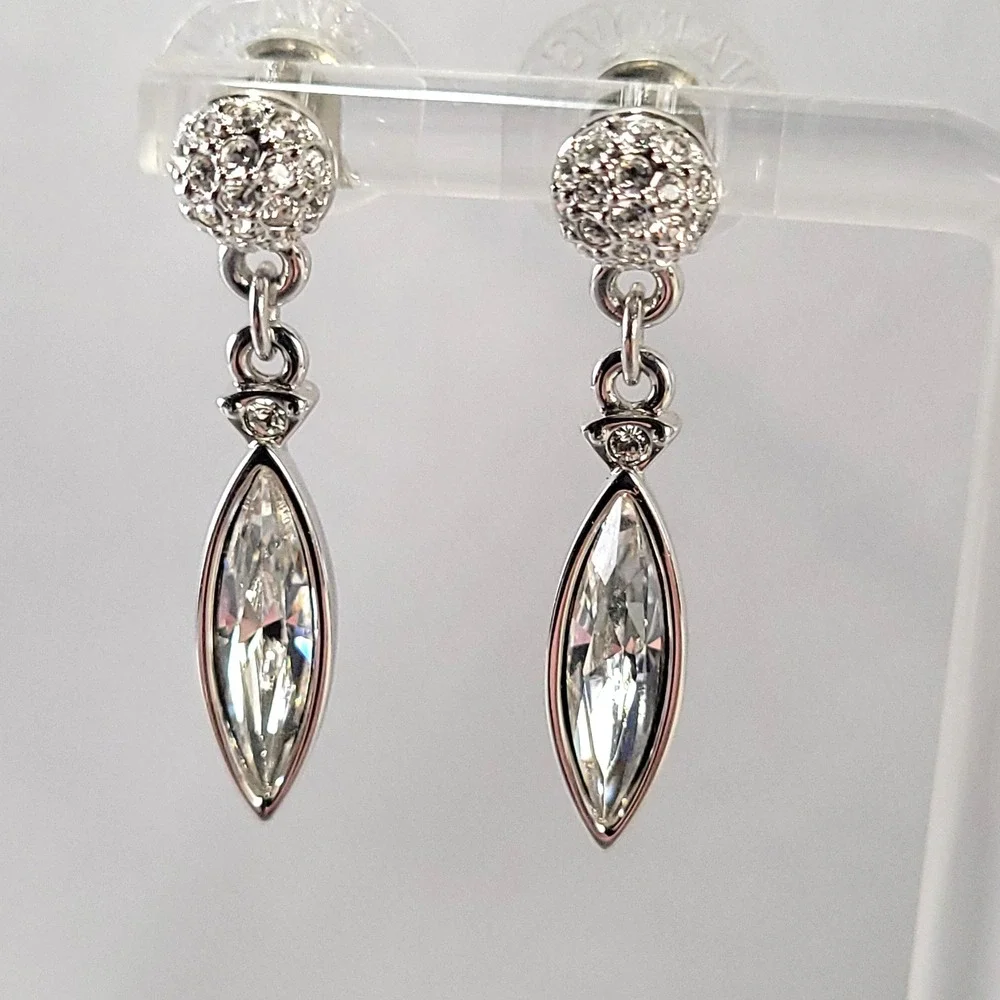 Swarovski Crystal Drop Earrings Women Silver Tone Marquise Pave Dangle Elegant